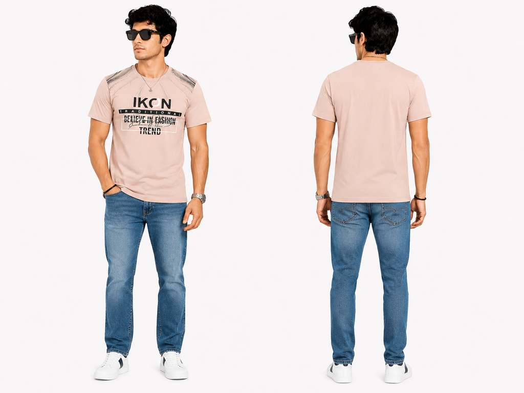 Casual Round Neck Printed T-Shirt for Men L