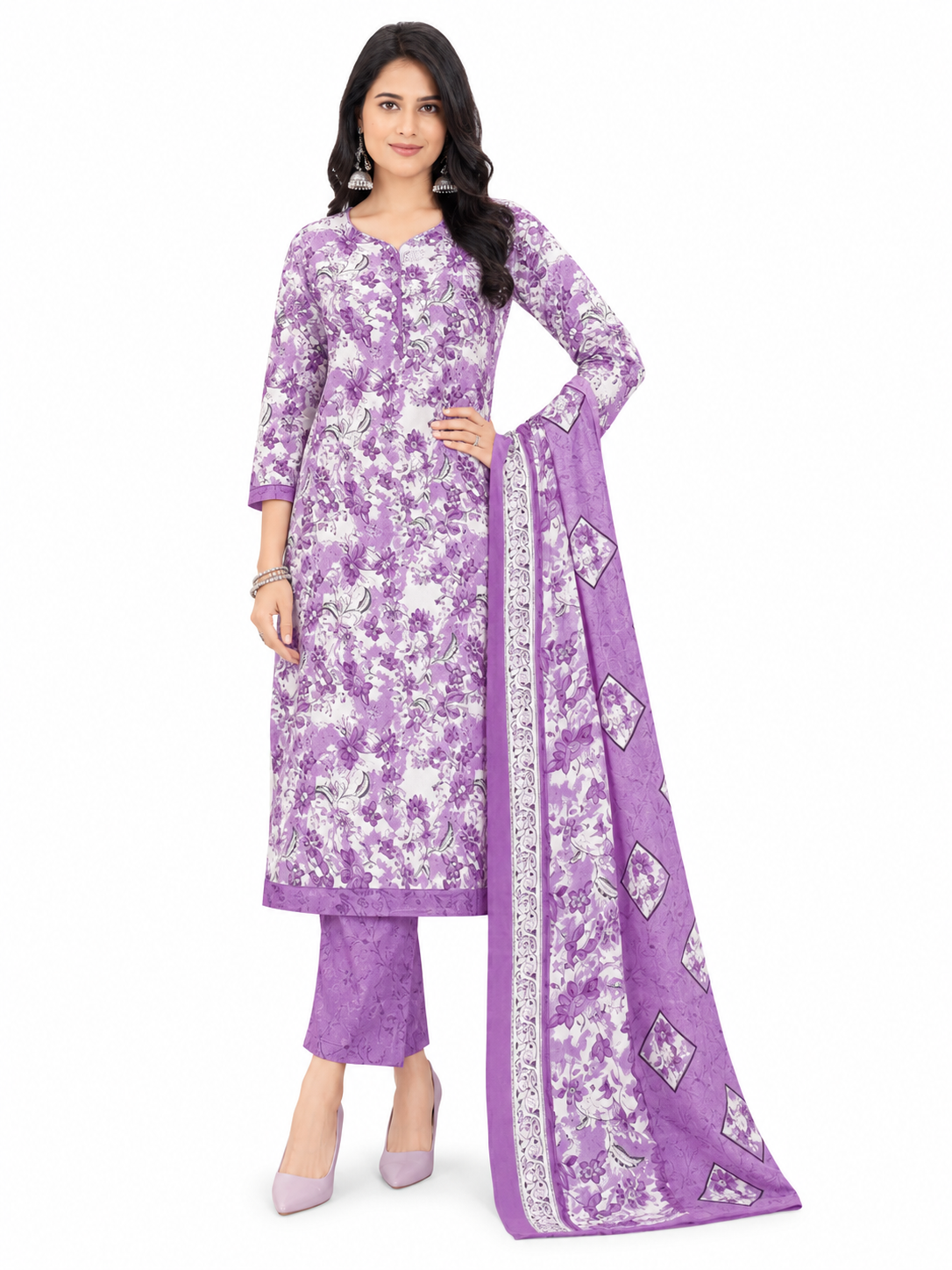 Women's Pure Cotton Printed Unstitched Suit with Dupatta