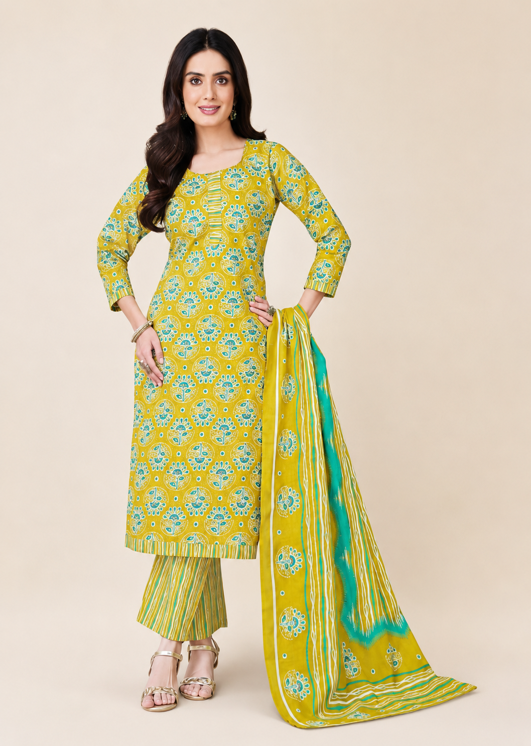 Women’s Cotton Unstitched Salwar Suit with Cotton Dupatta – Traditional Printed Dress Material