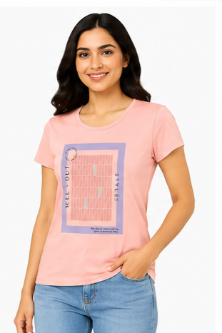 Women's Graphic Print Round Neck T-Shirt (L, 2XL)