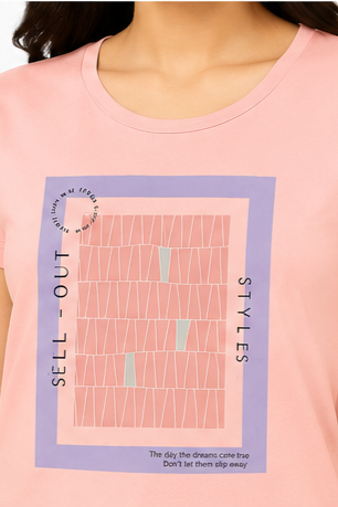 Women's Graphic Print Round Neck T-Shirt (L, 2XL)
