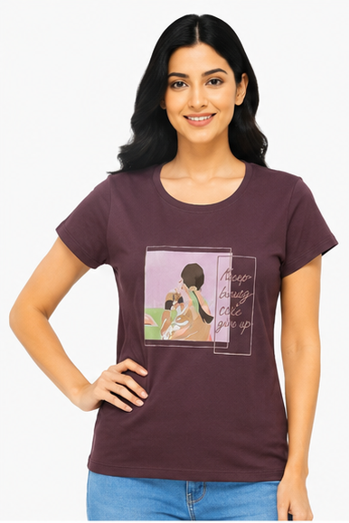 Women's Graphic Print Round Neck T-Shirt (2XL)