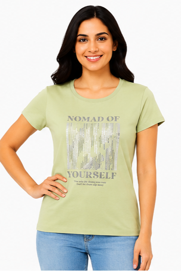 Women's Graphic Print Round Neck T-Shirt ( L , 2XL)