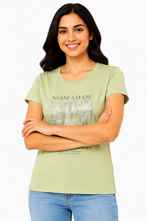 Women's Graphic Print Round Neck T-Shirt ( L , 2XL)