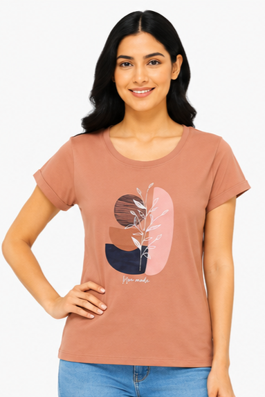 Women's Graphic Print Round Neck T-Shirt (2XL)