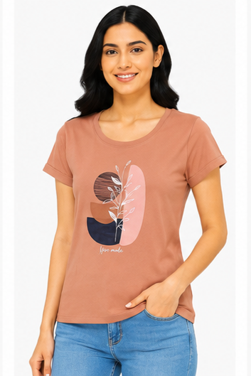 Women's Graphic Print Round Neck T-Shirt (2XL)
