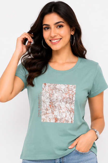 Women's Graphic Print Round Neck T-Shirt (2XL)