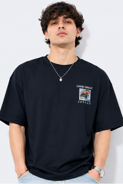Men's Oversized Graphic Print Round Neck T-Shirt
