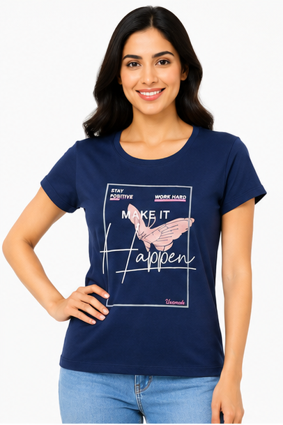 Women's Graphic Print Round Neck T-Shirt ( L, 2XL)