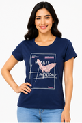 Women's Graphic Print Round Neck T-Shirt ( L, 2XL)