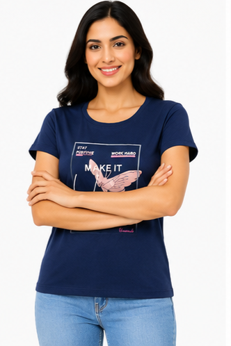 Women's Graphic Print Round Neck T-Shirt ( L, 2XL)