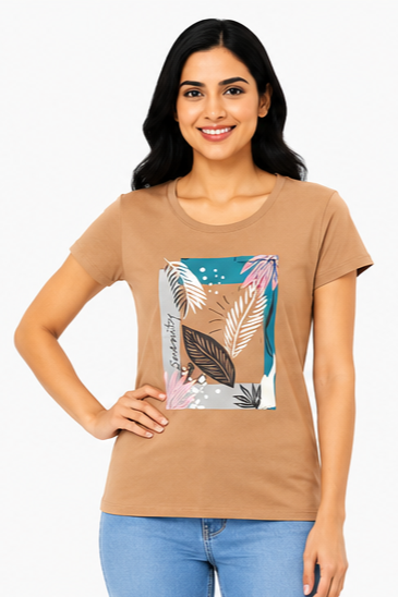 Women's Graphic Print Round Neck T-Shirt L