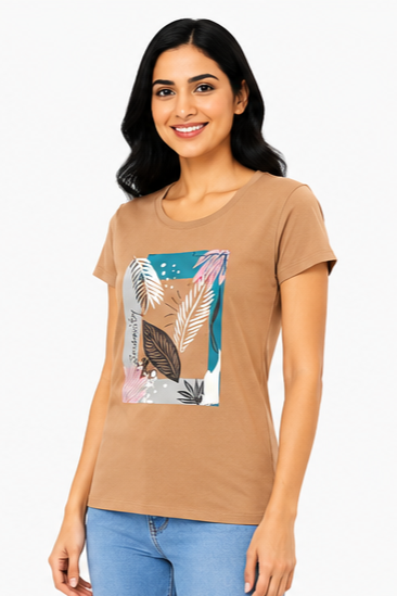 Women's Graphic Print Round Neck T-Shirt L