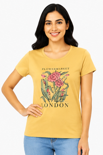 Women's Graphic Print Round Neck T-Shirt L
