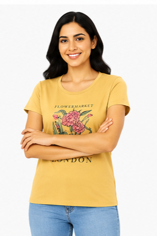 Women's Graphic Print Round Neck T-Shirt L