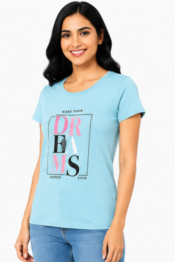 Women's Graphic Print Round Neck T-Shirt (L, XL, 2XL)