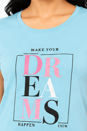 Women's Graphic Print Round Neck T-Shirt (L, XL, 2XL)