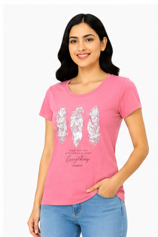 Women's Graphic Print Round Neck T-Shirt  ( L, XXL)
