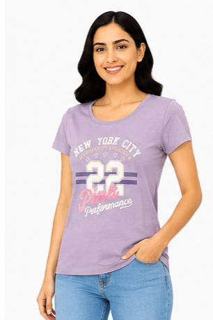 Women's Graphic Print Round Neck T-Shirt L