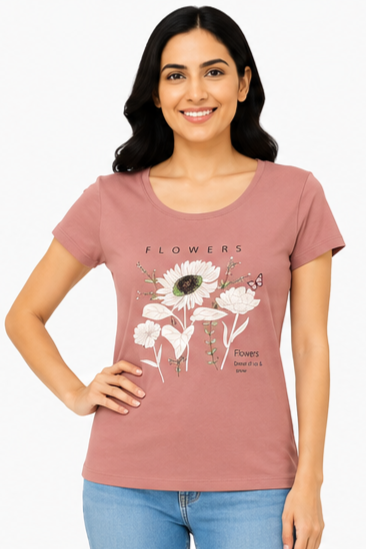 Women's Graphic Print Round Neck T-Shirt XL