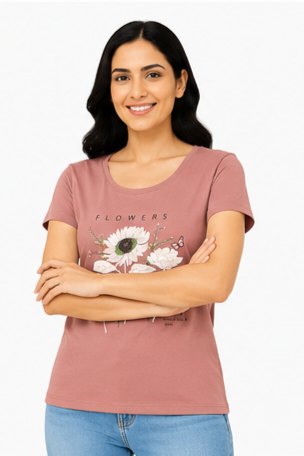 Women's Graphic Print Round Neck T-Shirt XL