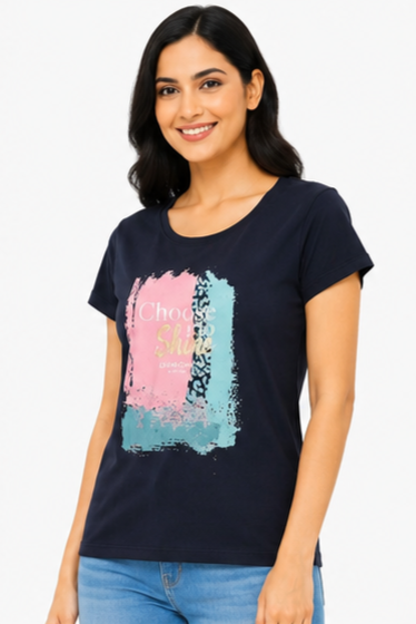 Women's Graphic Print Round Neck T-Shirt  XL